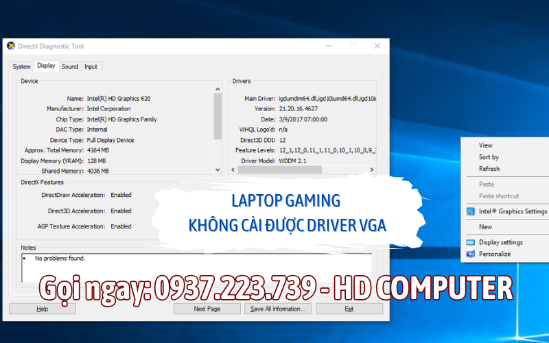 Laptop gaming không cài được driver VGA 