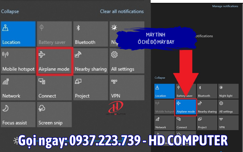 Máy tính ở chế độ máy bay 