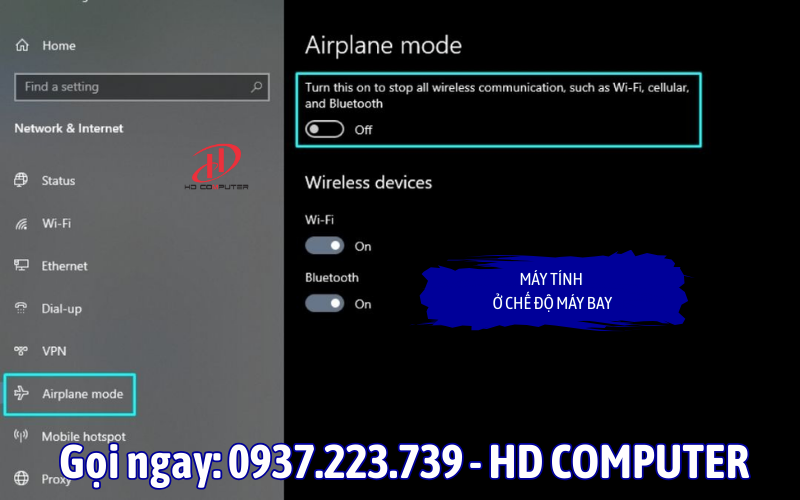 Máy tính ở chế độ máy bay 