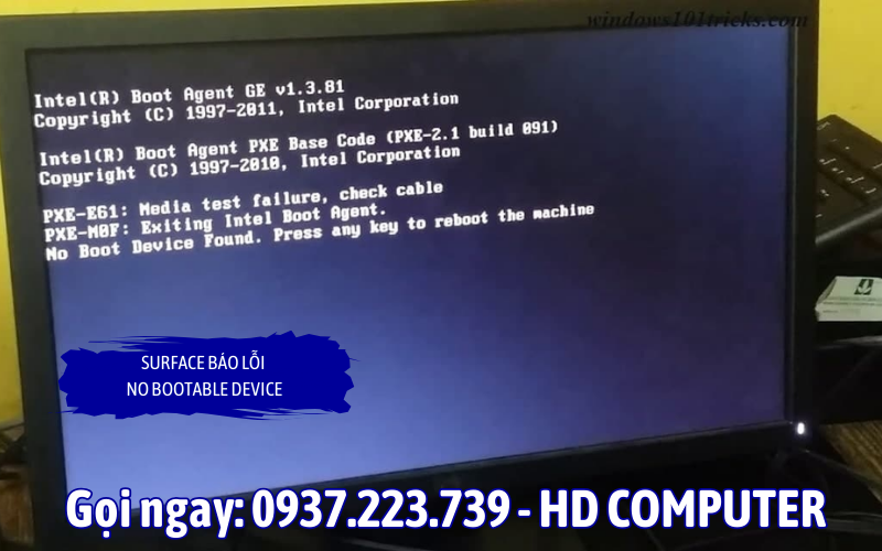 Surface báo lỗi No bootable device