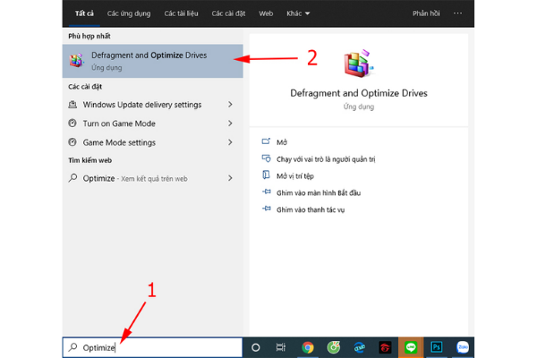 Mở ứng dụng Defragment and Optimize Drives