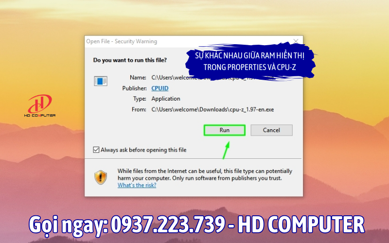 Sự khác nhau giữa RAM hiển thị trong Properties và CPU-Z