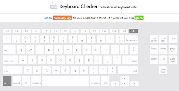 Test bàn phím laptop online tại Keyboard Checker