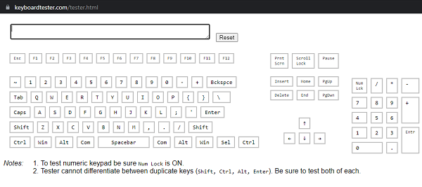 Test bàn phím laptop online tại keyboardtester. com