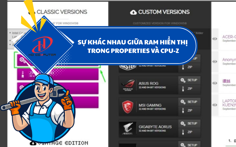 Sự khác nhau giữa RAM hiển thị trong Properties và CPU-Z – Giải thích chi tiết