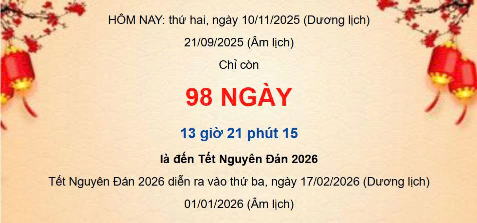 Còn bao nhiêu ngày nữa đến Tết 2026? Đếm ngược Tết 2026